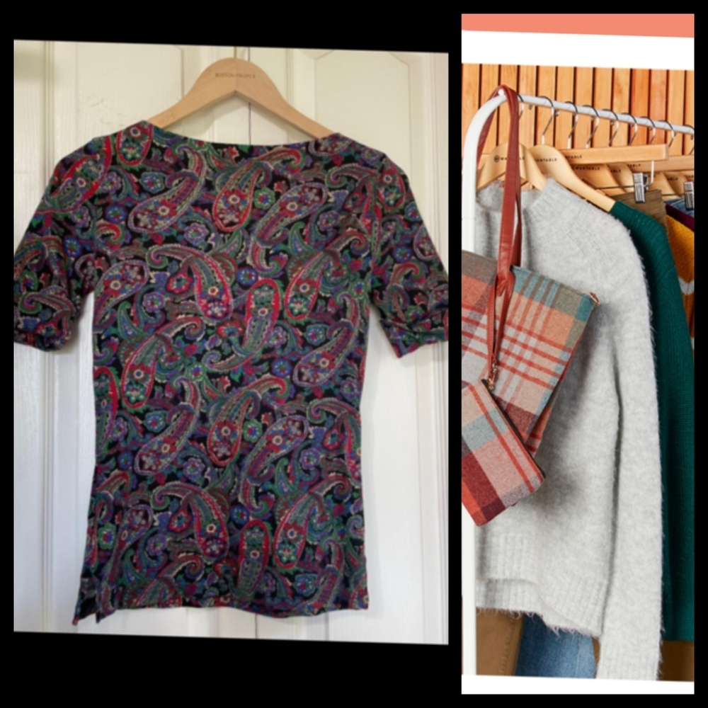 Lauren Ralph Lauren Dark Fall Paisley Short Sleeve Shirt Size Small